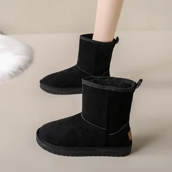 Новые короткие сапоги для девочек Женские ботинки Dr. Huizhou на среднем каблуке с флисовой подкладкой на плоской подошве в британском стиле Mom Wo 3