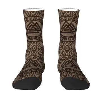 Новые мужские парадные носки с символом Валькнута и рунами на дереве, дышащие теплые носки унисекс с 3D принтом Norse Viking Odin Crew Socks
