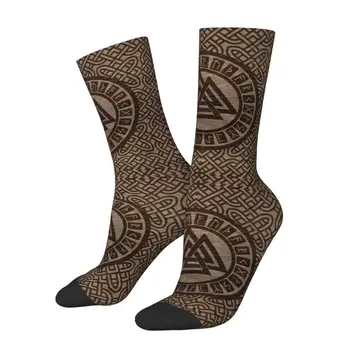 Новые мужские парадные носки с символом Валькнута и рунами на дереве, дышащие теплые носки унисекс с 3D принтом Norse Viking Odin Crew Socks 1
