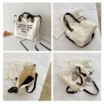 Новый дизайн с буквами, женская холщовая сумка, кошельки, сумки, сумки через плечо, сумка-тоут 5