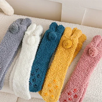 Носки-Тапочки для Малышей для Взрослых, Детские Носки с Пушистым Кроликом, Зимние Теплые Носки для Сна, Домашние Детские Чулки