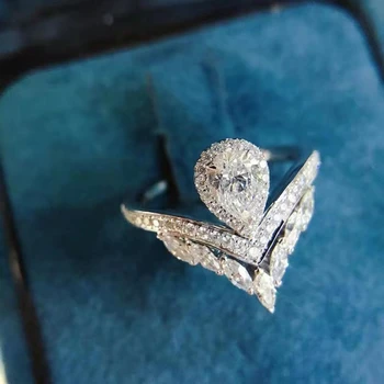 Обручальное кольцо с бриллиантом в форме капли воды из мосонита из 14-каратного золота с инкрустацией в виде Голубиного яйца весом 2 карата Женское