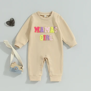 Одежда для новорожденных девочек, толстовка для мам и пап с буквенным принтом для девочек, комбинезон с длинным рукавом, милый наряд для младенцев