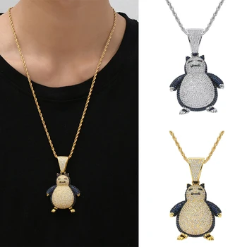 Ожерелье из сплава Pokemon Snorlax, Персонализированный кулон в стиле хип-хоп для женщин, мужчин, Длинное ожерелье в стиле Мультяшный панк, Ювелирные изделия, подарки