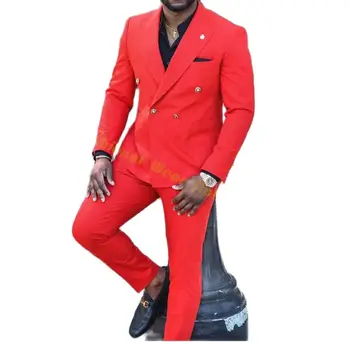 Оранжевый двубортный полный мужской костюм Элегантный комплект Свадебный пиджак Жениха Брюки Приталенный 2шт Блейзер для выпускного вечера брюки наряд Костюм Homme