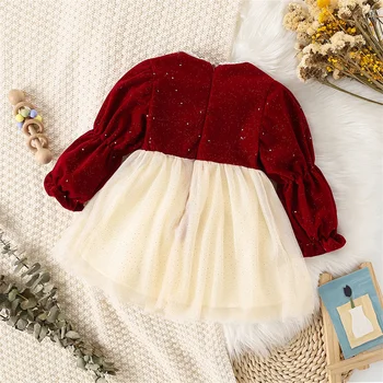 Осенне-Зимнее детское платье, Рождественское платье принцессы для девочек, одежда для дошкольного возраста, Флисовая сетка с длинным рукавом, милая повседневная одежда 1