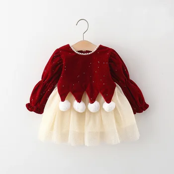 Осенне-Зимнее детское платье, Рождественское платье принцессы для девочек, одежда для дошкольного возраста, Флисовая сетка с длинным рукавом, милая повседневная одежда 2