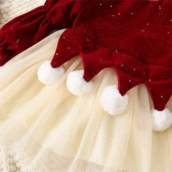 Осенне-Зимнее детское платье, Рождественское платье принцессы для девочек, одежда для дошкольного возраста, Флисовая сетка с длинным рукавом, милая повседневная одежда 5