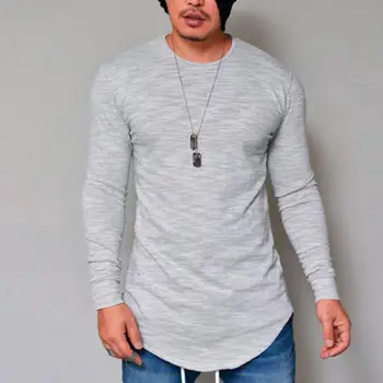 Осенне-зимняя мужская футболка по низкой цене, мужские футболки с длинным рукавом, облегающая однотонная одежда с круглым вырезом, уличный повседневный хлопковый пуловер
