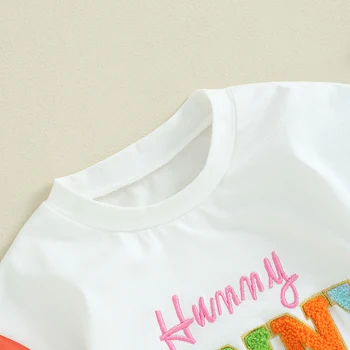Пасхальный наряд для маленьких мальчиков и девочек, футболка с вышивкой Hunny Bunny, комбинезон, боди с круглым вырезом 2