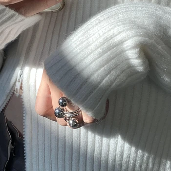 Планета Круглая неправильной геометрической формы, Преувеличенного серебристого цвета, Регулируемое кольцо на указательный палец для женщин, простые модные украшения 1