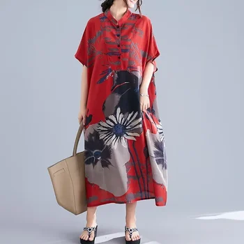 Плюс Размер Винтажные платья Лето 2024 Новый Китайский стиль Женское Летнее Пляжное платье Макси в стиле Бохо Женские цветочные Ретро платья 11526