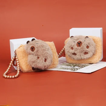 Плюшевый кошелек для монет из аниме Capybara Kawaii, Подвеска, милый мультфильм, Милый забавный мини-брелок, сумка для наушников, Цветовая гамма Maillard Для девочек 2