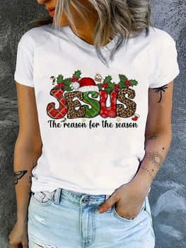 Повседневный женский топ с круглым вырезом и коротким рукавом, модная футболка с рождественским принтом Иисуса, горячая распродажа, женская футболка с хай-стрит 0
