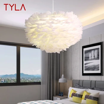 Подвесной светильник TYLA Nordic, креативный современный белый светодиодный винтажный светильник с перьями, модные светильники для дома, столовой, спальни
