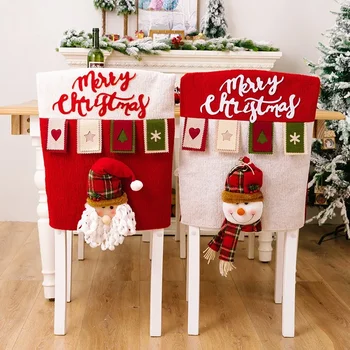 Принадлежности для рождественских украшений Мультяшный трехмерный чехол для стула старика, чехол для стула снеговика, Лося, Рождественское украшение для дома 1