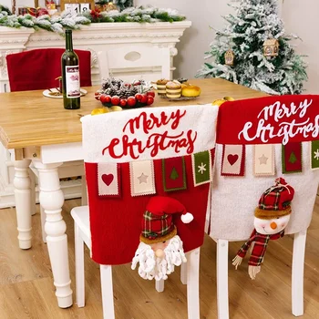 Принадлежности для рождественских украшений Мультяшный трехмерный чехол для стула старика, чехол для стула снеговика, Лося, Рождественское украшение для дома 3