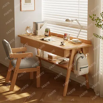 Рабочий стол, компьютерный стол, стул, стол для спальни, письменный стол с массивными деревянными ножками, минималистичный стол