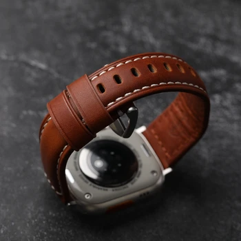 Ремешок для часов ручной работы из воловьей кожи Коричневый ForIwatch Apple Watch Ultra S8 S7 49 мм 45 мм 44 мм Мужской браслет 1