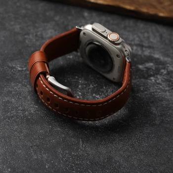 Ремешок для часов ручной работы из воловьей кожи Коричневый ForIwatch Apple Watch Ultra S8 S7 49 мм 45 мм 44 мм Мужской браслет 2