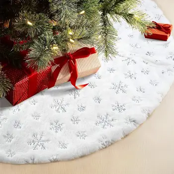 Рождественская елка, напольное покрытие, юбка для рождественской елки, перламутровые снежинки, блестки, белая плюшевая юбка для елки, коврик для рождественской елки 3