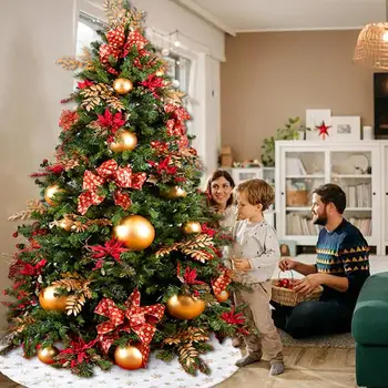 Рождественская елка, напольное покрытие, юбка для рождественской елки, перламутровые снежинки, блестки, белая плюшевая юбка для елки, коврик для рождественской елки 4