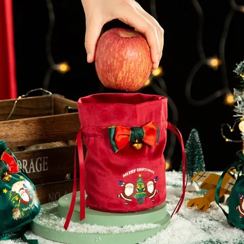 Рождественские Бархатные пакеты для печенья и конфет, упаковочные пакеты для печенья для Рождественской вечеринки 2024, Новогодние подарки для детей, сумки на шнурках 2