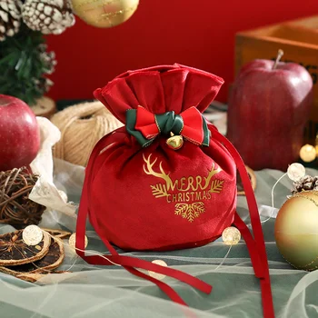 Рождественские Бархатные пакеты для печенья и конфет, упаковочные пакеты для печенья для Рождественской вечеринки 2024, Новогодние подарки для детей, сумки на шнурках 5