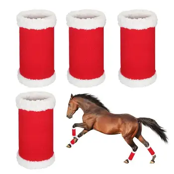 Рождественские обертывания для ног лошади, красные обертывания для ног лошади, обертывания из искусственного меха для лошадей, Рождественские Леггинсы для лошадей, спортивные ботинки для лошадей 0
