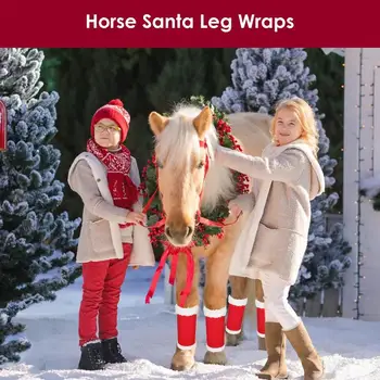 Рождественские обертывания для ног лошади, красные обертывания для ног лошади, обертывания из искусственного меха для лошадей, Рождественские Леггинсы для лошадей, спортивные ботинки для лошадей 3