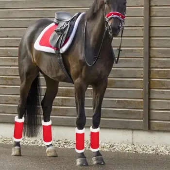 Рождественские обертывания для ног лошади, красные обертывания для ног лошади, обертывания из искусственного меха для лошадей, Рождественские Леггинсы для лошадей, спортивные ботинки для лошадей 4