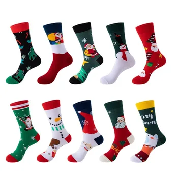 Рождественские чулки, дизайн Санта-Клауса, Носки до середины икры для мужчин и женщин, Праздничные хлопчатобумажные носки, Забавные милые носки