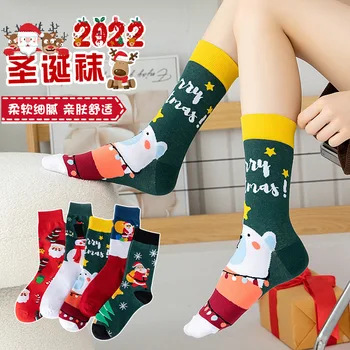 Рождественские чулки, дизайн Санта-Клауса, Носки до середины икры для мужчин и женщин, Праздничные хлопчатобумажные носки, Забавные милые носки 2