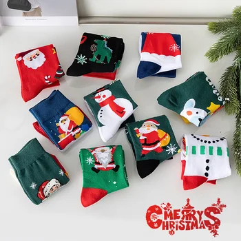 Рождественские чулки, дизайн Санта-Клауса, Носки до середины икры для мужчин и женщин, Праздничные хлопчатобумажные носки, Забавные милые носки 4