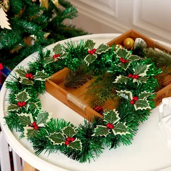 Рождественские ягоды Остролиста, зеленые листья, искусственные красные ягоды, Рождественский венок, подарочное украшение, Новогодние украшения, Декор для свадебной вечеринки 2