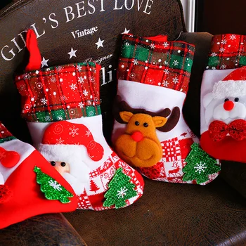 Санта-Чулок, Носок, Рождественские пакеты для конфет, Украшения для домашней Рождественской елки, подвески, носки в виде снеговика, Подвешенные к камину 3
