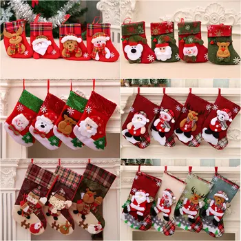 Санта-Чулок, Носок, Рождественские пакеты для конфет, Украшения для домашней Рождественской елки, подвески, носки в виде снеговика, Подвешенные к камину 4
