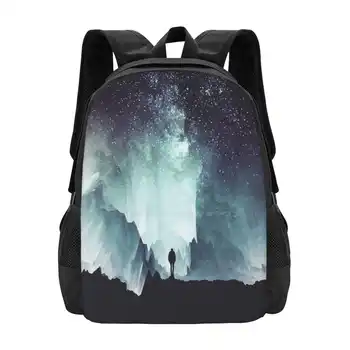 Северные школьные сумки для девочек-подростков, дорожные сумки для ноутбуков, глюк, Северный Ледяной силуэт, сюрреалистический пейзаж, Природа, небо, звезды