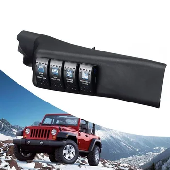 Синий комплект панели переключателя стойки A с 4 светодиодными лампами слева для Jeep для Wrangler 11-18 JK 1