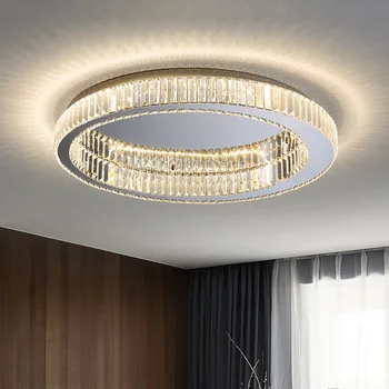 Современная круглая потолочная люстра из хрусталя с позолотой и хромом, светодиодное освещение для спальни, гостиной, внутренних светильников