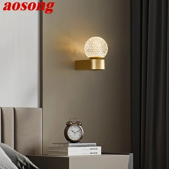 Современный настенный светильник из золотой латуни AOSONG LED 3 цвета, простое креативное бра для домашнего декора спальни