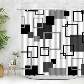 Современный черный комплект штор для душа с крючками-Черно-белая занавеска для душа для ванной комнаты, Тканевые геометрические занавески для ванны с крючками