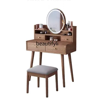 Спальня для маленькой квартиры в скандинавском стиле, Многофункциональный мини-туалетный столик из массива Дерева, Зеркало для макияжа, интегрированная комбинация