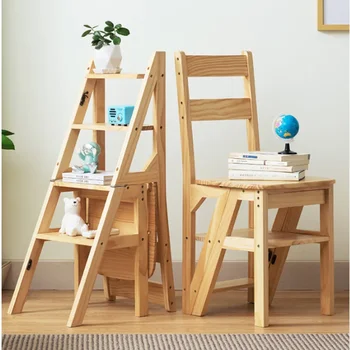 Стремянки со спинкой для дома, Многофункциональный кухонный инструмент, стул-стремянка из массива дерева, устойчивая и практичная складная лестница