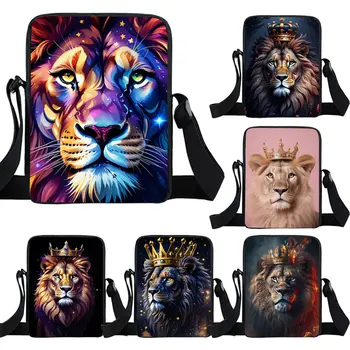 Сумка-мессенджер с изображением льва и короны для подростков, фантазийные красочные сумки через плечо с изображением льва, холщовая сумка 