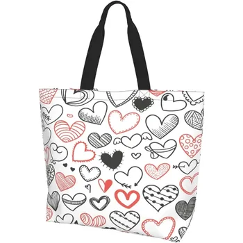 Сумка-тоут Love Heart, персонализированные большие многоразовые продуктовые сумки, женская повседневная сумка для покупок, портативная сумка многоразового использования.