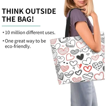 Сумка-тоут Love Heart, персонализированные большие многоразовые продуктовые сумки, женская повседневная сумка для покупок, портативная сумка многоразового использования. 1