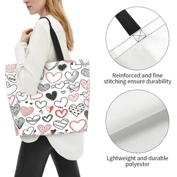 Сумка-тоут Love Heart, персонализированные большие многоразовые продуктовые сумки, женская повседневная сумка для покупок, портативная сумка многоразового использования. 2
