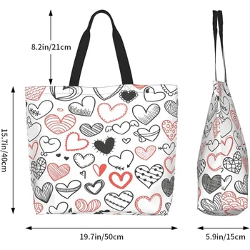 Сумка-тоут Love Heart, персонализированные большие многоразовые продуктовые сумки, женская повседневная сумка для покупок, портативная сумка многоразового использования. 4
