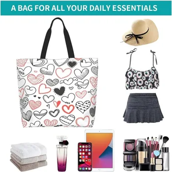 Сумка-тоут Love Heart, персонализированные большие многоразовые продуктовые сумки, женская повседневная сумка для покупок, портативная сумка многоразового использования. 5